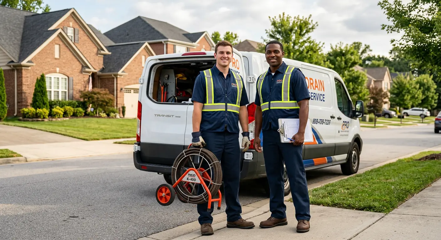 Sewer and drain service team with equipment ready for work in New Orleans