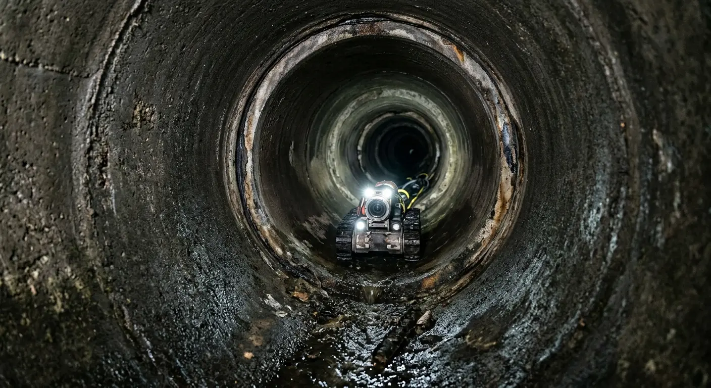 Robotic sewer camera inspecting pipe interior for Sewer Line Cleaning in New Orleans